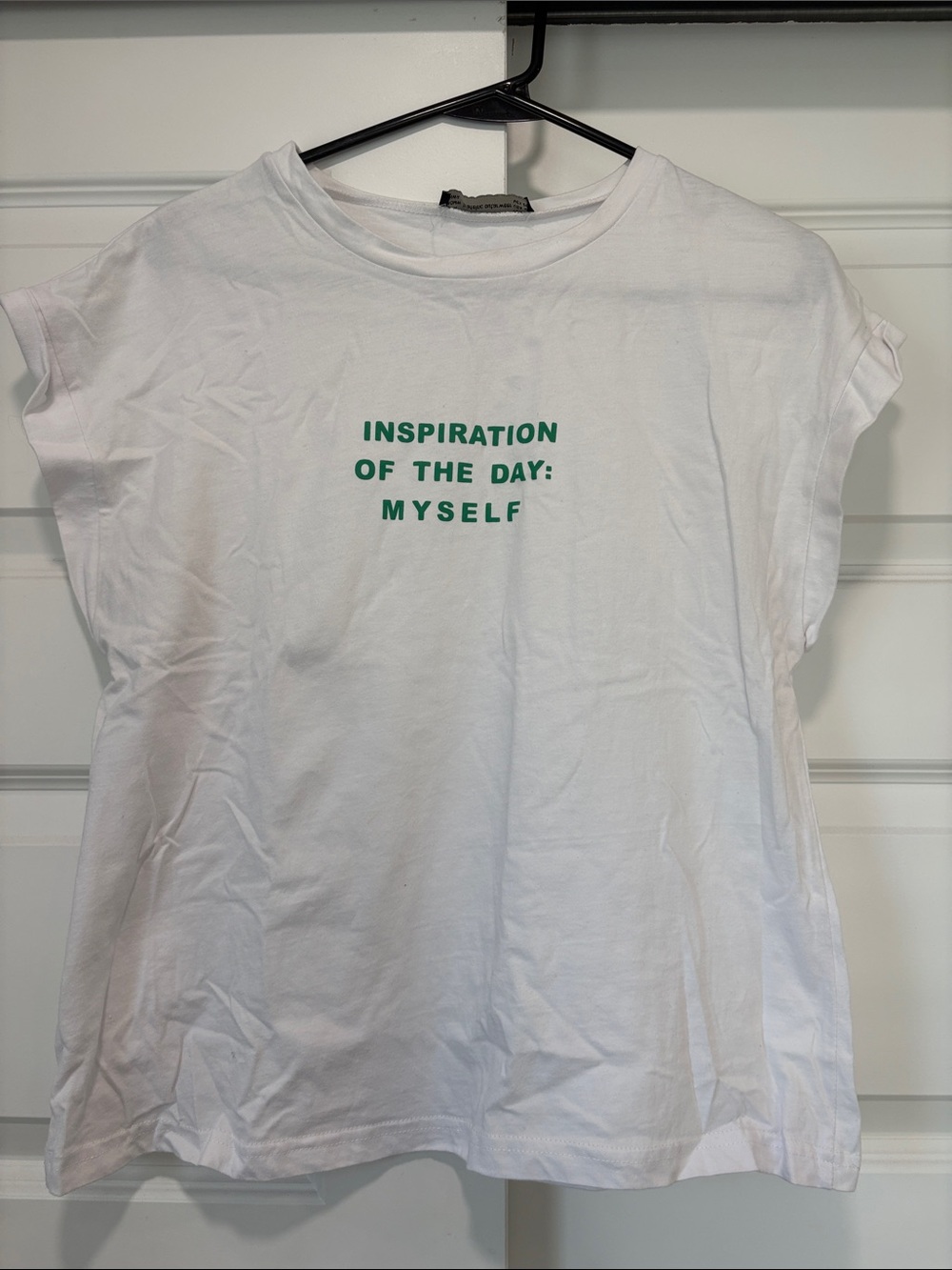 White Womens Graphic Tee "Inspiration of the Day: Myself" seen on terrace house